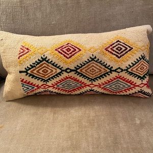 Bolster pillow- cream / linen background with fun pattern with lots of colors.